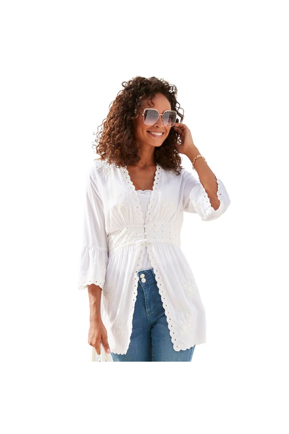 Women's Scalloped Crochet Detail Blouse Shirt Crochet Detail