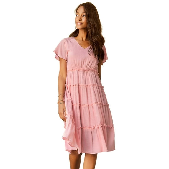 LASCANA Women's Short Sleeve Tiered Dress Ruffle Trim