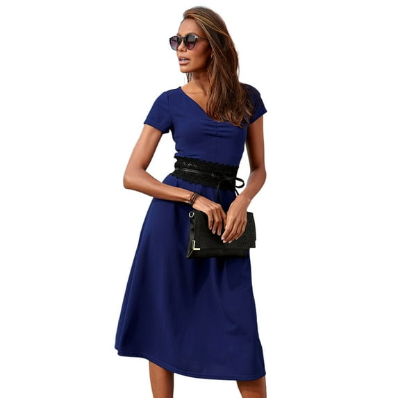 LASCANA Women's Short Sleeve V-Neck Dress Ruching