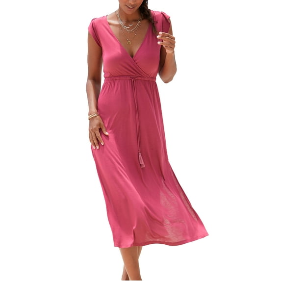 LASCANA Women's Side Slit Maxi Dress Tassels