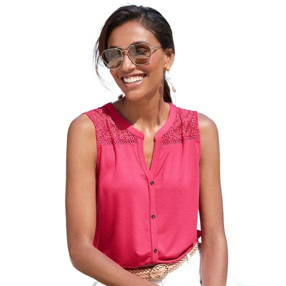 LASCANA Women's Sleeveless Crochet Detail Top Crochet Detail