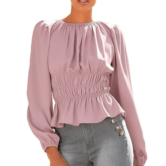 LASCANA Women's Smocked Waist Blouse Shirt Shirring