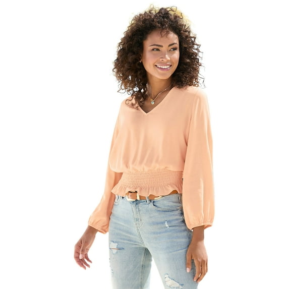 LASCANA Women's Smocked Waist Blouse Shirt Smocking