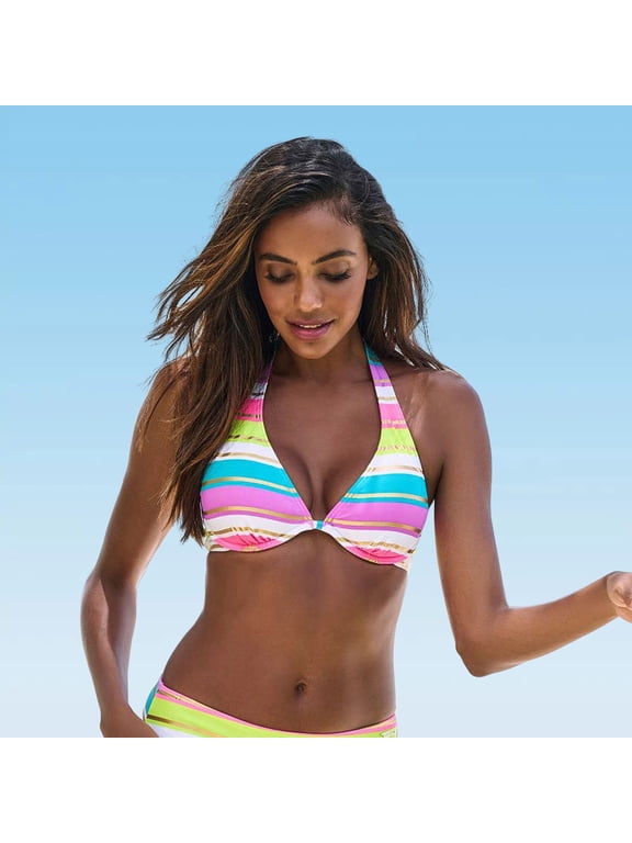 Women's Striped Underwire Bikini Swimsuit Top Bra Sizing