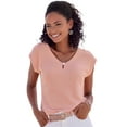 thumbnail image 1 of LASCANA Women's Textured Short Sleeve Top Buttons, 1 of 6