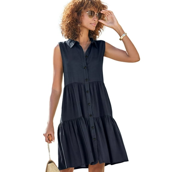 LASCANA Women's Tiered Shirt Dress Buttons