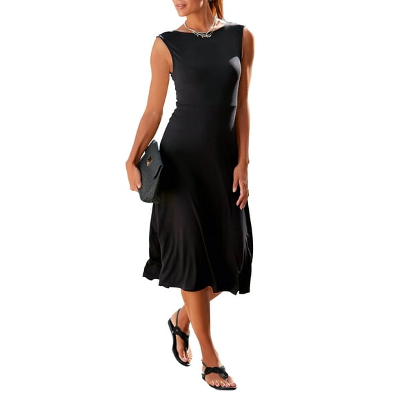 LASCANA Women's V-Back Lace Accent Dress Lace Trim