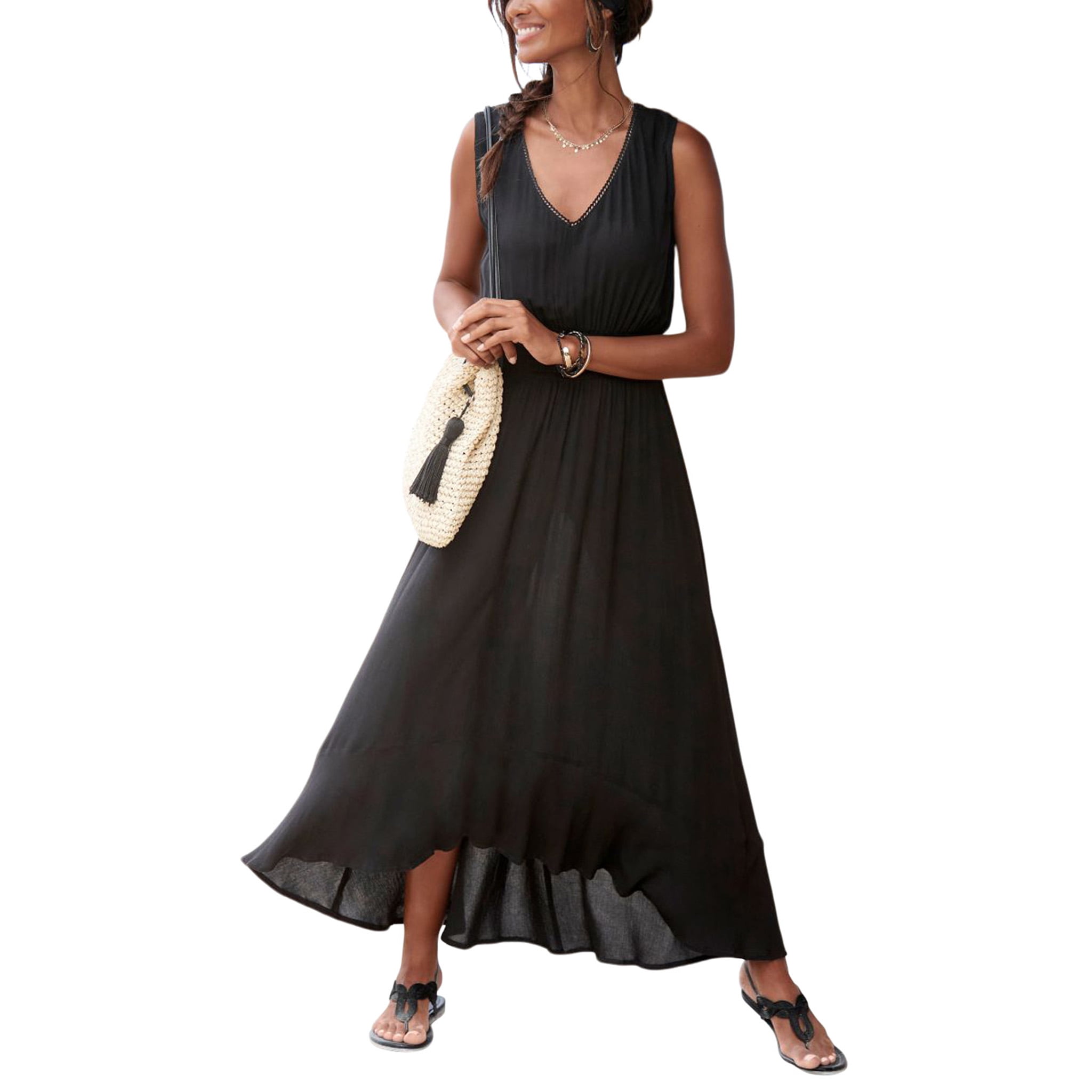 LASCANA Women's V-Neck Maxi Dress Crochet Detail - Walmart Business Supplies