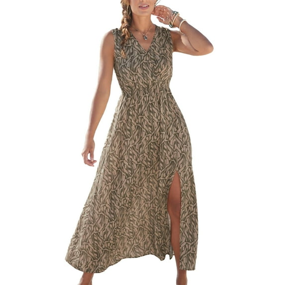 LASCANA Women's Wrap Look Maxi Dress Smocking