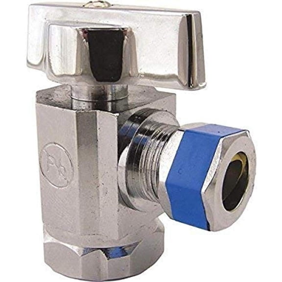Lasco Fittings Ball Valve Angle Stop - 1/2 In. Steel Pipe Inlet x 3/8 In. Compression Outlet, Chrome