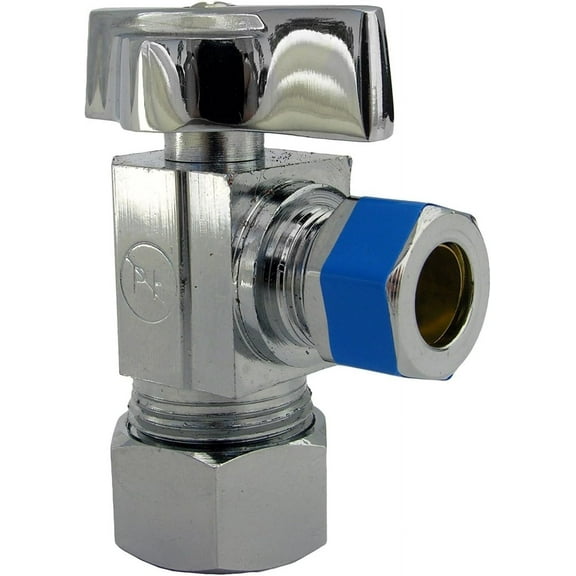 Lasco Fittings Angle Stop Valve Brass - Quarter Turn, Chrome - 5/8 In. C x 3/8 In. C