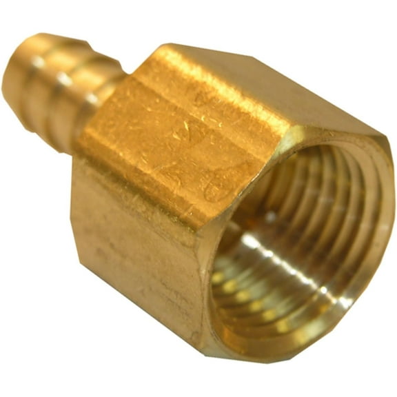 Lasco Fittings Brass Adapter 17-7637 - 3/8 In. Female Pipe Thread to 1/2 In. Hose Barb - Gold