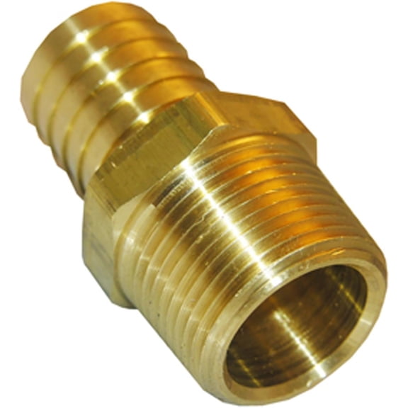 Lasco Fittings Brass Adapter - 1/2 In. Male Pipe Thread x 3/8 In. Hose Barb - Gold