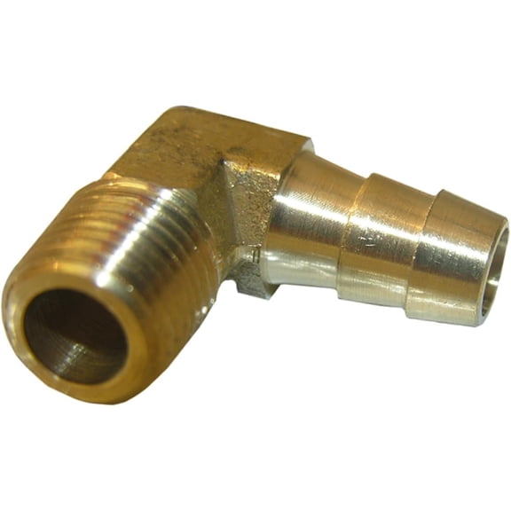 Lasco Fittings Brass 90-Degree Elbow Pipe Fitting - 3/8" Male x 3/8" Barb - Gold