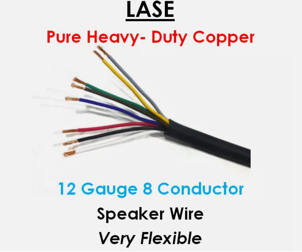 LASE 12 AWG Gauge 8 Conductor Heavy Duty Speaker Wire (Sold in 10 Ft Increments)