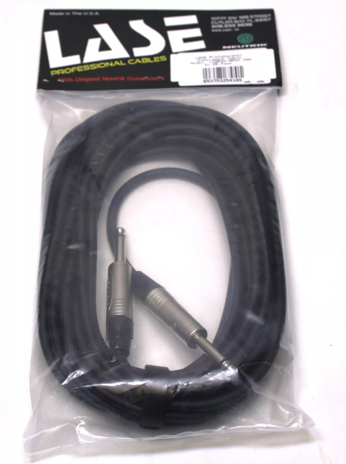 LASE 25 Ft Instrument Cable w/ 2 NEUTRIK NP2X Mono 1/4" Cable Mount Jack Nickel