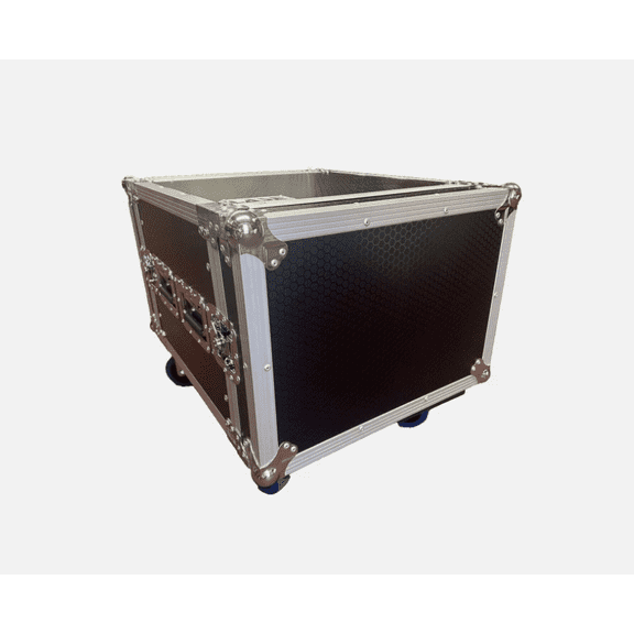 LASE Pro 8U Space 28" Deep ATA Style Amp Rack Flight Case w Wheels Chrome Finish