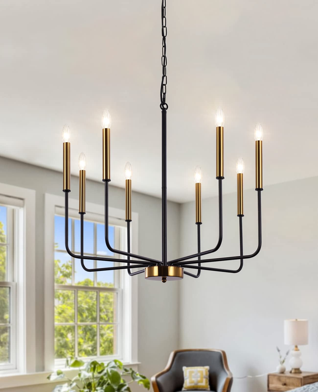 LASENCHOO 8 Lights Farmhouse Chandelier, Black and Gold Chandelier ...