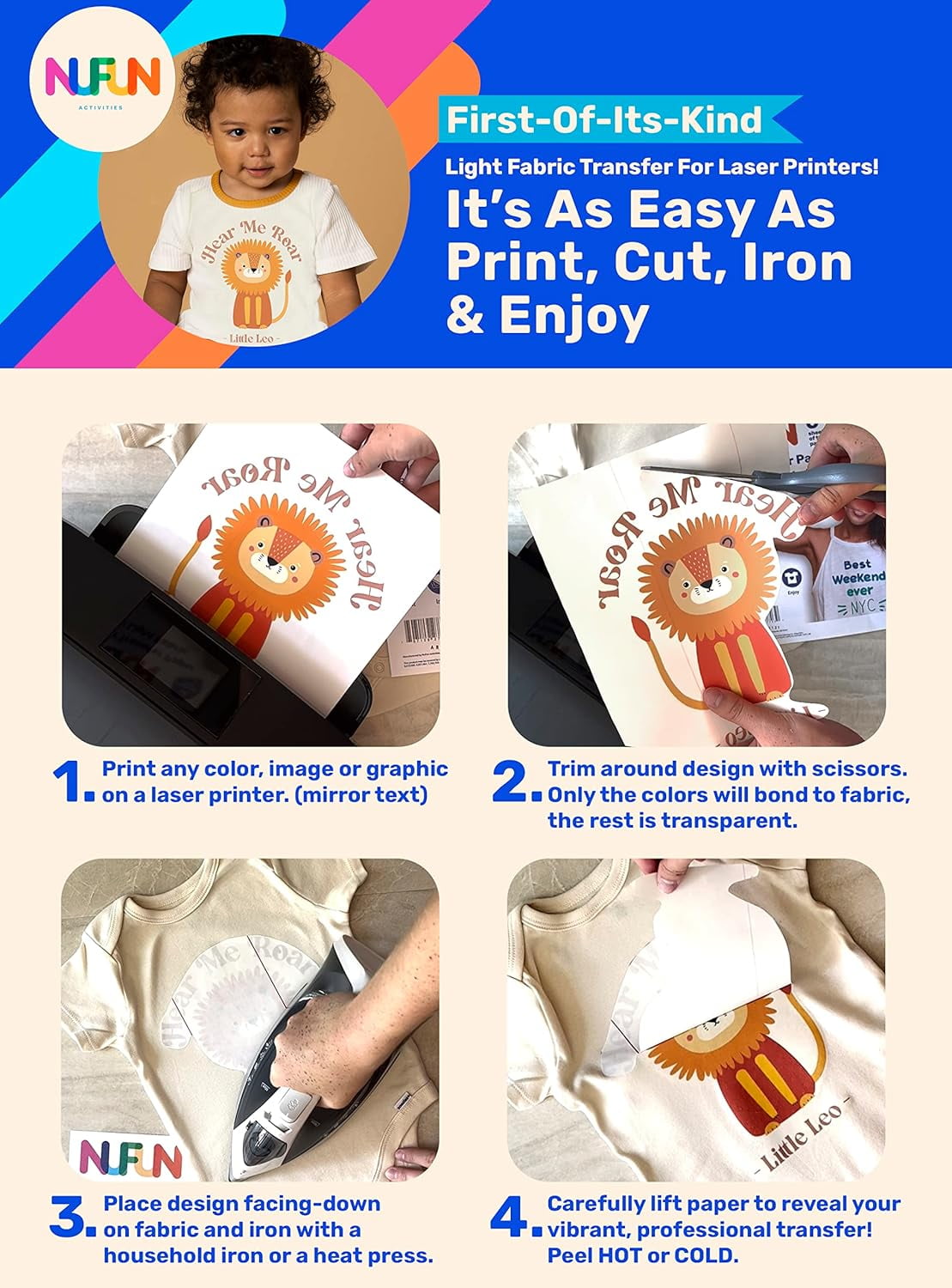 LASER Printable Ironon Heat Transfer Paper for Light Fabrics, 20 8.5 x