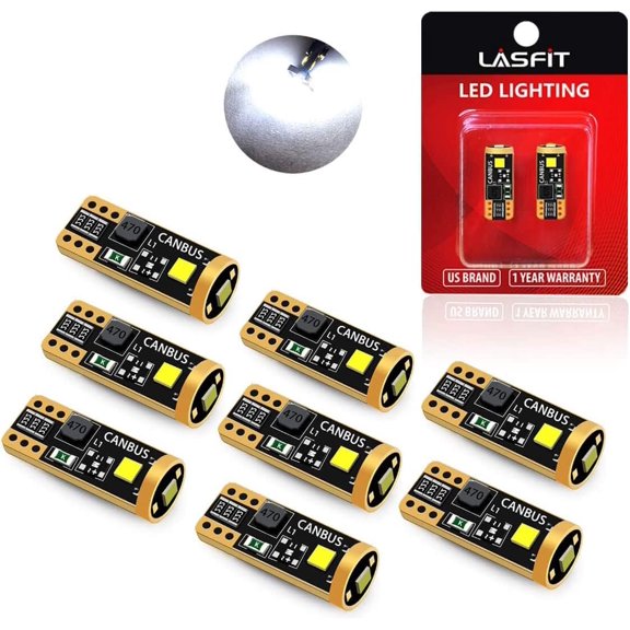 LASFIT 194 LED Bulb 6000K White, T10 168 2825 W5W LED Replacement Light Bulbs, For Dome Map Light, Door Light, Courtesy Light, License Plate Light, Trunk Light, Super Bright (Pack of 8)