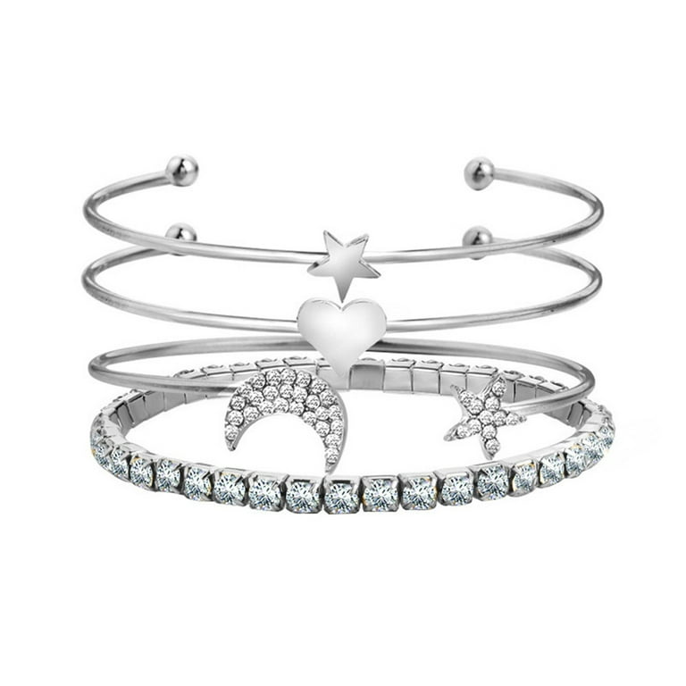 LASHALL GIFT Heart Shaped Five Pointed Star Moon Four Suit Bracelet Full Of  Open Bracelet(Buy 2 Receive 3)