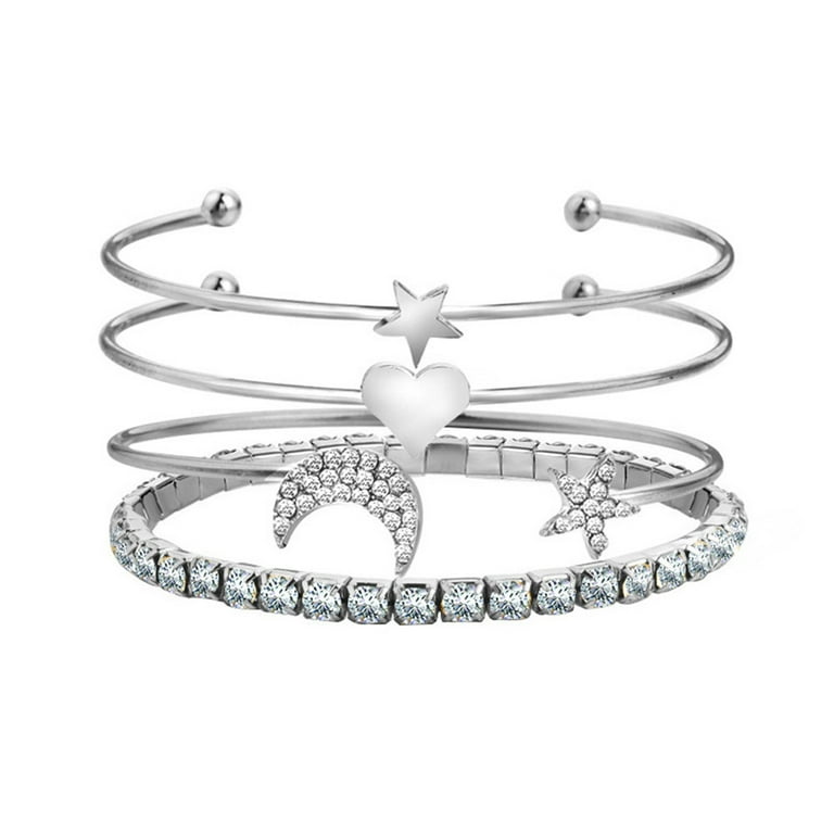 LASHALL GIFT Heart Shaped Five Pointed Star Moon Four Suit Bracelet Full Of Open Bracelet(Buy 2 Receive 3)