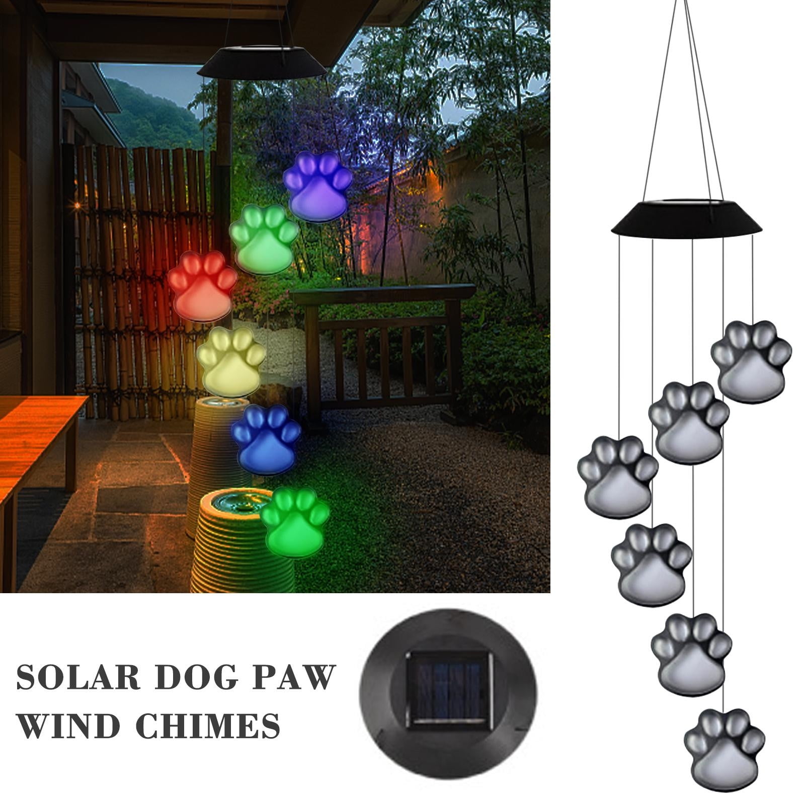 LASHALL Solar LED Wind Chimes Lights Dogs Cat Six Outdoor Pet Paw