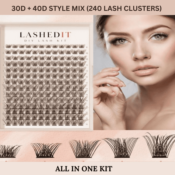 LASHED IT Lash Extension Kit Individual Cluster Lashes w/ Applicator, Bond, Seal & Remover DIY Natural-looking
