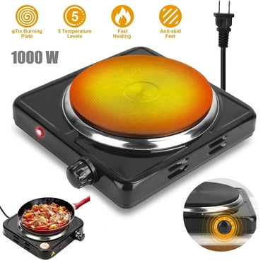 LASIEYO 1000W Electric Single Burner, Portable Electric Hot Plate Cooktop 5 Level Adjustable Temperature Stove Burner, Fast Heating Cooktop for Home Dorm Camping Cooking, Black