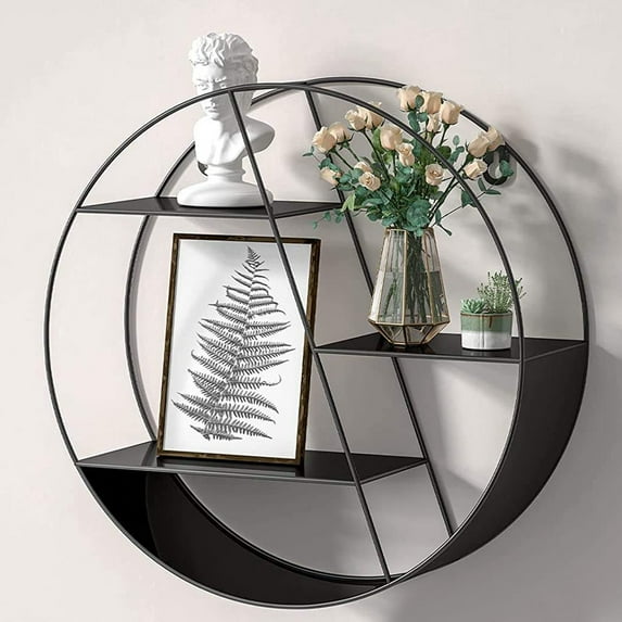 LASIEYO 3 Tier Round Wall Shelf Geometric Circle Metal Floating Shelves for Living Room Bedroom