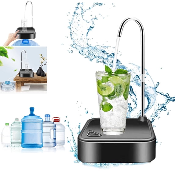 LASIEYO Desktop Water Bottle Dispenser Portable Electric Water Pump for Universal 3, 4 and 5 Gallon with USB Charging and Automatic off Switch, Black