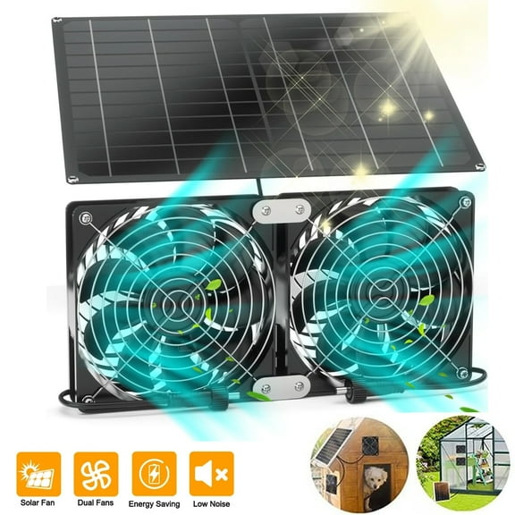 LASIEYO Dual Solar Panel Fan Kit, 15W Solar Powered Exhaust Fan Cooling Fan Waterproof Cooling Ventilation, Suitable for Greenhouse Small Chicken coops, pet Houses, Shed, Outside