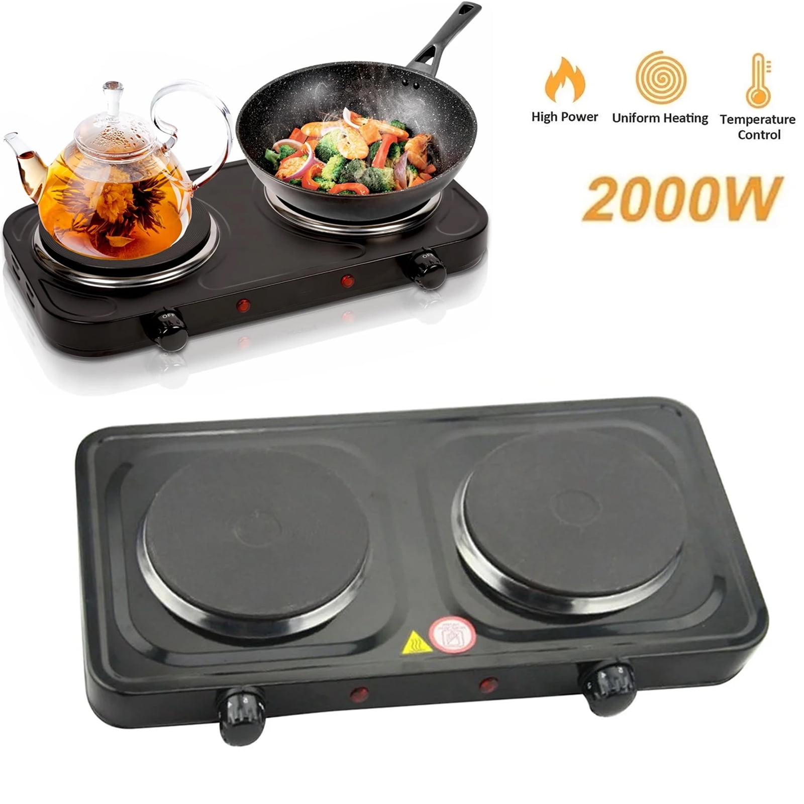 OhhGo Electric Countertop Double Burner, 2000W Portable Cast Iron