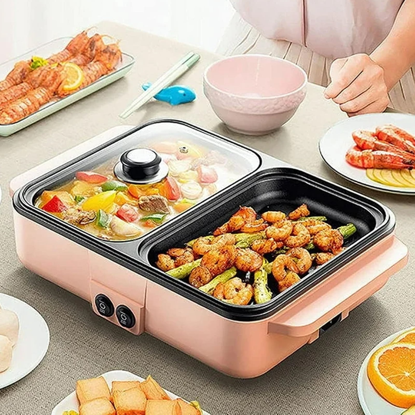 LASIEYO Electric Hot Pot with Grill 2 in 1 Korean BBQ Grill and Pot ...