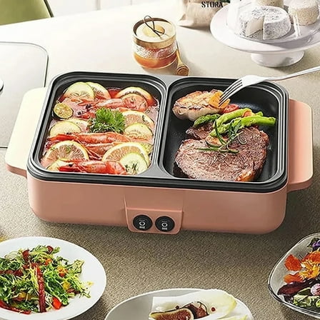 LASIEYO Electric Hot Pot with Grill 2 in 1 Korean BBQ Grill and Pot with Independent Dual Temperature Settings