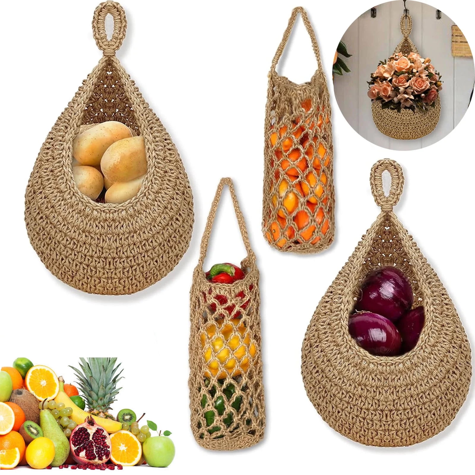 Lined Burlap Pantry Storage Baskets - Set Of 2 For Potatoes & Onions, Rustic Farmhouse Decor