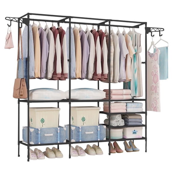 LASIEYO Heavy Duty Metal Garment Rack Free Standing Wardrobe