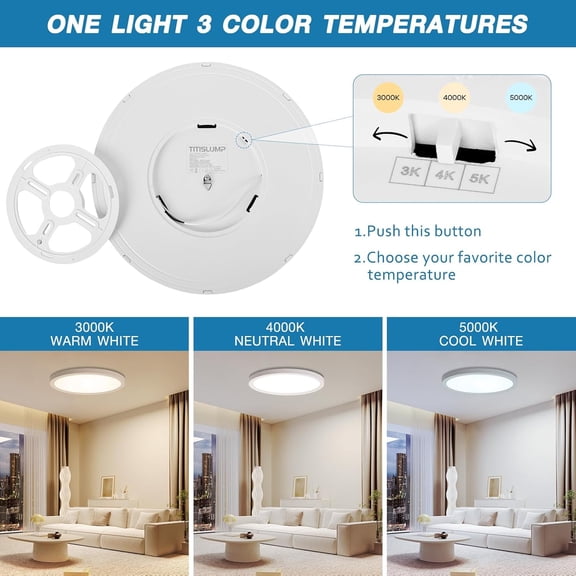LASJPOB-12 Inch Dimmable LED Flush Mount Ceiling Light 2 Pack, 24W=2400LM, Low Profile Ceiling Light with 3 CCT (3000K/4000K/5000K), 5%-100% Dimming for Bedroom, Basement & Closets, White