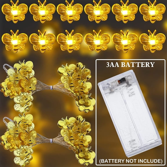 LASJPOB-2 Sets Honey Bee Fairy String Lights Battery Operated Bee String Light 10 ft 40 LED Bee Decorative Lights for Wedding Summer Party Indoor Outdoor Decoration