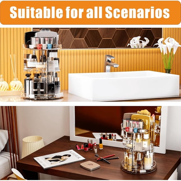 LASJPOB-360 Rotating Makeup Organizer for Vanity,Clear Spinning organizer and Make up organizers for Counter,Adjustable Lazy Susan Bathroom Organizer for Beauty Product and Skin Care Storage Carousel