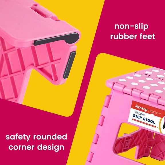 LASJPOB-9 Inch Folding Step Stool - The Lightweight Step Stool is Sturdy and Safe Enough. Opens Easy with One Flip. Great for Kitchen, Bathroom, Bedroom Pink