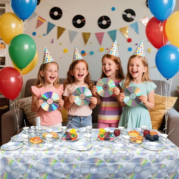 LASJPOB-90s Theme Party Decorations Includes Happy Birthday Banner, 90's Party Paper Plates and Napkins, Tablecloth Tableware Set for Retro CD Music, Back to the 90's, 1990's Supplies, Serves 20