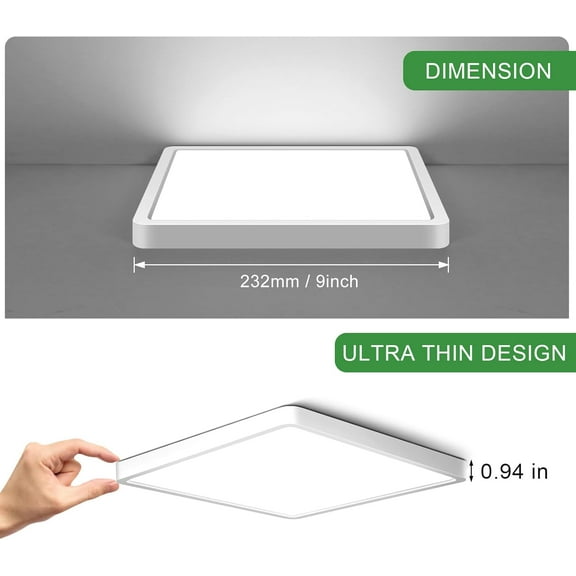 LASJPOB-9Inch 18W Square LED Ceiling Light Fixtures Flush Mount, 5000K Daylight White LED Ceiling Lamp, Surface Mount Modern Ceiling Lights, Slim Flat Panel Lighting for Bedroom, Kitchen, Bathroom Et