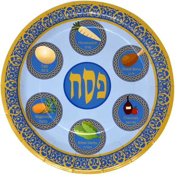 LASJPOB-Blue & Gold Passover Party Supplies Set Seder Plates, Happy Passover Dessert Plates, Cups & Napkins Disposable Pesach Tableware Kit 24 Sets