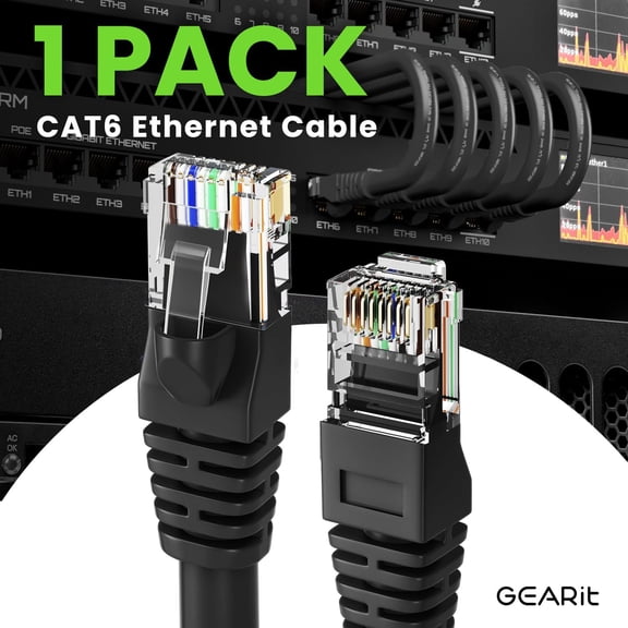 LASJPOB-Cat 6 Ethernet Cable Pack - 1-Pack 50 ft Cat6 Ethernet Patch Cables | RJ45 Network Patch Cable, 10 Gbps Snagless Gold-Plated Connectors - Ethernet Cable Cat 6 for PC, TV, Router - Black