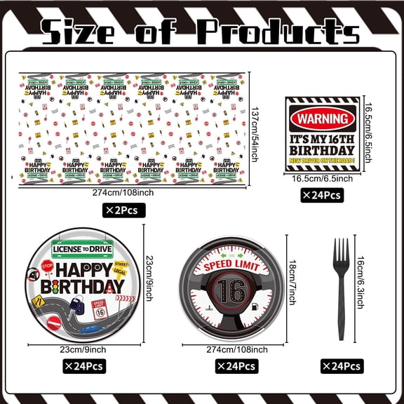 LASJPOB-Drivers License 16th Birthday Party Decoration Supplies, 98PCS Drivers License Theme Tablecloth and Tableware Set for Boys, Disposable Tablecover Plates Forks and Napkins Decor