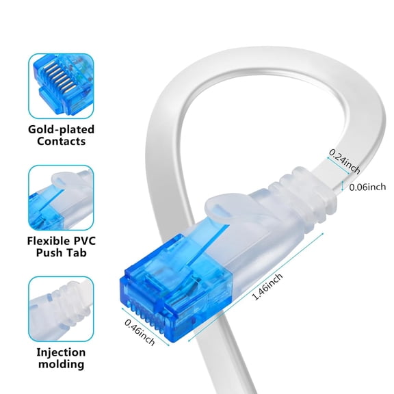 LASJPOB-Ethernet Cable 100 ft High Speed, Cat 6 Flat Network Cable with Rj45 Connectors, Long LAN Cable with Clips - White 30 M