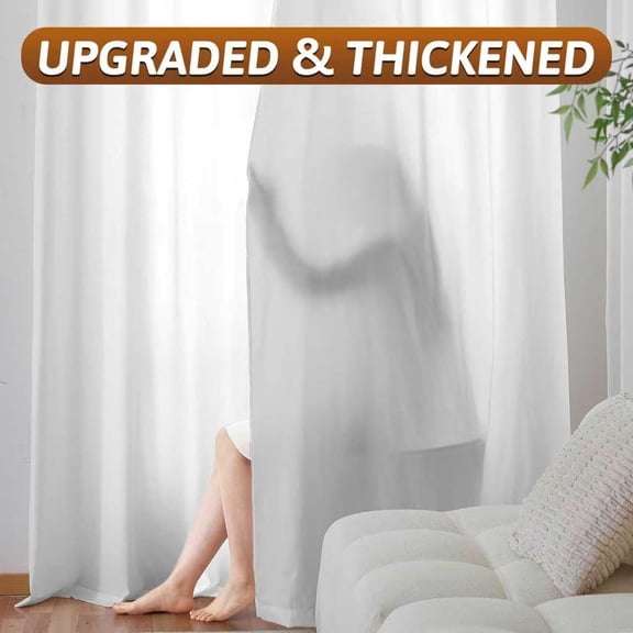 LASJPOB-Extra Long Semi Privacy Sheer Curtains 11FT, Non-See-Through High Ceiling Light Filtering Drapes for 2 Story Tall Windows Bedroom, 1 Panel 52x132 White