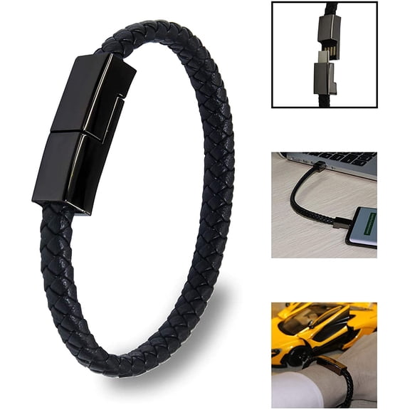 LASJPOB-Leather Bracelet Charger USB Charging Cable Braided Cords USB Portable Travel Charger for Mens Womens Compatible with iPhone 15 XS MAX Android Samsung (Type-c for Android, L(8'85'')