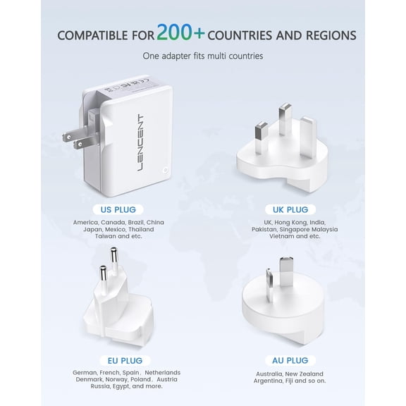 LASJPOB-Multiple USB Wall Charger, [22W/4.4A] 4 Port USB Travel Power Adapter, All in One Worldwide Cell Phone Charger With UK US EU European Australia, International Block Cube Plug for iPhone & IPa
